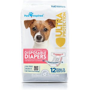 Paw Inspired Disposable Female Dog Diapers, Small: 14 to 19-in waist, 12 count