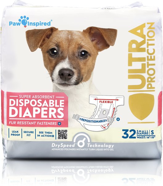 Paw Inspired Ultra Protection Disposable Female Dog Diapers, Small: 14 to 19-in waist, 32 count slide 1 of 10