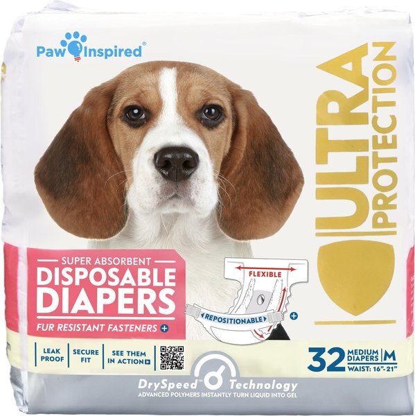 Paw Inspired Ultra Protection Disposable Female Dog Diapers, Medium: 16 to 21-in wais, 32 count slide 1 of 10