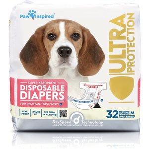 Paw Inspired Ultra Protection Disposable Female Dog Diapers, Medium: 16 to 21-in wais, 32 count