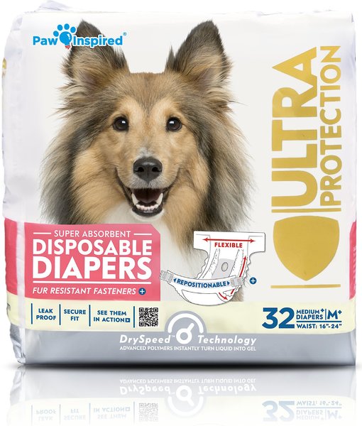 Paw Inspired Ultra Protection Disposable Female Dog Diapers, Medium Plus: 16 to 24-in waist, 32 count slide 1 of 10