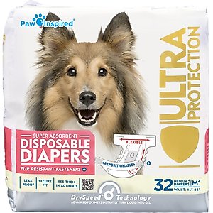 Paw Inspired Ultra Protection Disposable Female Dog Diapers, Medium Plus: 16 to 24-in waist, 32 count