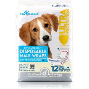 Paw Inspired Ultra Protection Disposable Belly Band Male Dog Wraps, Medium: 18 to 23.5-in waist, 12 count