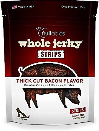 Fruitables Whole Jerky Strips Thick Cut Bacon Flavor Dog Treats, 12-oz bag slide 1 of 3