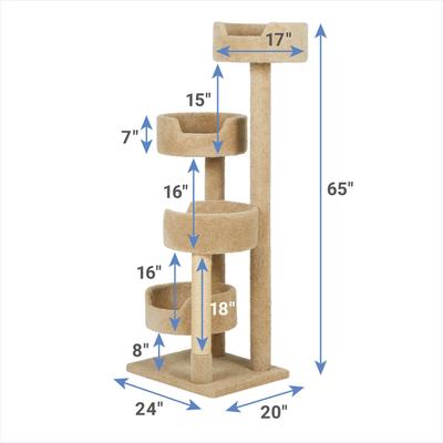 Show full view: Frisco 65-in Real Carpet Solid Wood Cat Tree, Beige slide 3 of 8