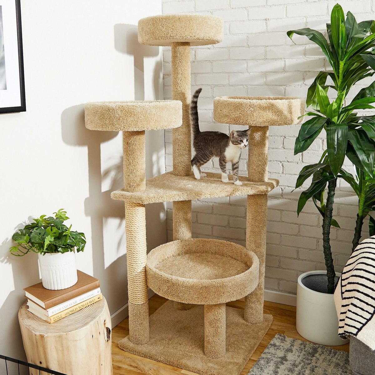 Cat Craft 3 Tier Plush Scratch & Lounge Cat Tree Habitat, Grey, Medium