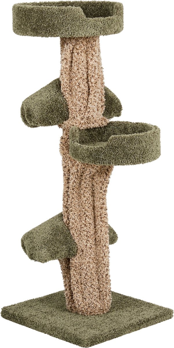 FRISCO 49in TreeShaped Real Carpet Wooden Cat Tree, Green