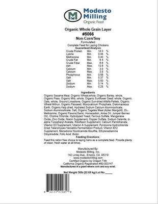 Show full view: Modesto Milling Organic Whole Grain 18% Protein Layer Chicken Feed, 50-lb bag slide 4 of 8