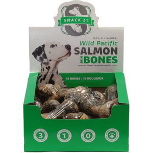 Snack 21 Treats Wild Pacific Salmon Skin Bones Dog Treats, 18 count
