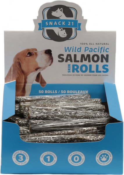 Snack 21 Treats Wild Pacific Salmon Skin Rolls Dog Treats