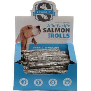 Snack 21 Treats Wild Pacific Salmon Skin Rolls Dog Treats, 50 count