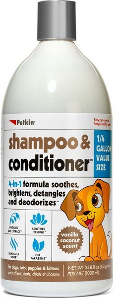 Petkin 4-in-1 Vanilla Coconut Scent Dog & Cat Shampoo & Conditioner, 32-oz bottle slide 1 of 1