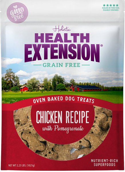 Health Extension Grain-Free Oven Baked Chicken Recipe with Pomegranate Dog Treats, 6-oz bag slide 1 of 4