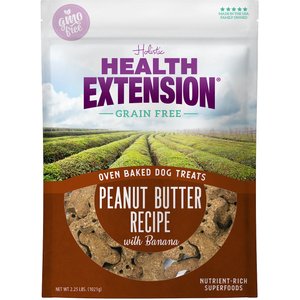 Health Extension Grain-Free OvenBaked Peanut Butter Recipe with Banana Dog Treats, 6-oz bag