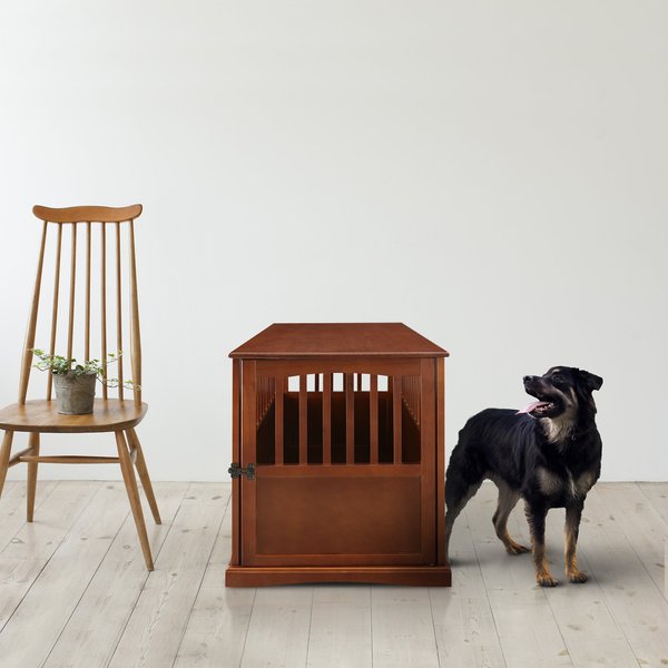 UNIPAWS Wooden Wire Furniture End Table Dog Crate, Walnut, Medium