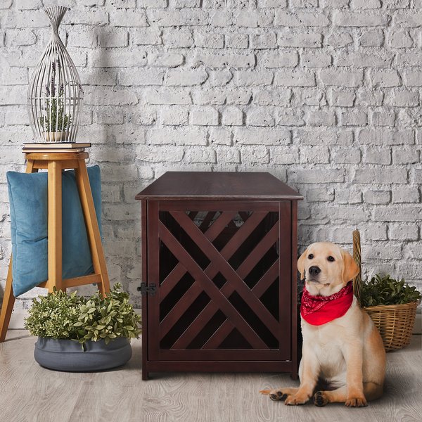 Casual Home Modern Lattice Single Door Furniture Style Dog Crate & End Table, Espresso, 36 inch slide 1 of 6