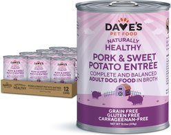 Dave's Pet Food Grain-Free Pork & Sweet Potato Entree in Broth Canned Dog Food, 13-oz, case of 12