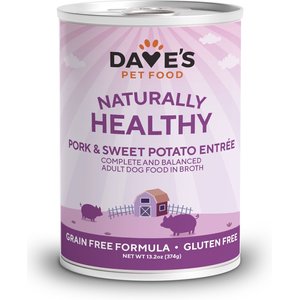 Dave's Pet Food Grain-Free Pork & Sweet Potato Entree in Broth Canned Dog Food, 13-oz, case of 12