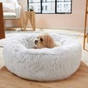 Frisco Long Faux Fur Donut Cat & Dog Bed, Silver, Medium