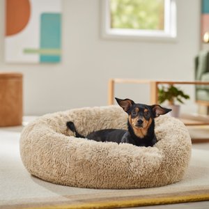 Frisco Eyelash Cat & Dog Bolster Bed, Sand, Medium