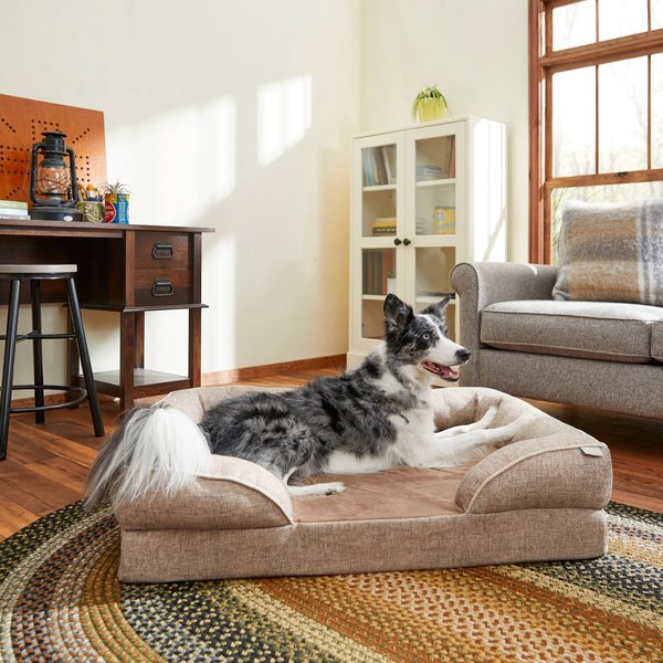 Frisco Plush Orthopedic Front Bolster Cat & Dog Bed w/Removable Cover, Beige, X-Large slide 1 of 8