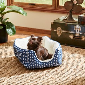Frisco Square Deep Bolster Cat & Dog Bed, Navy Herringbone