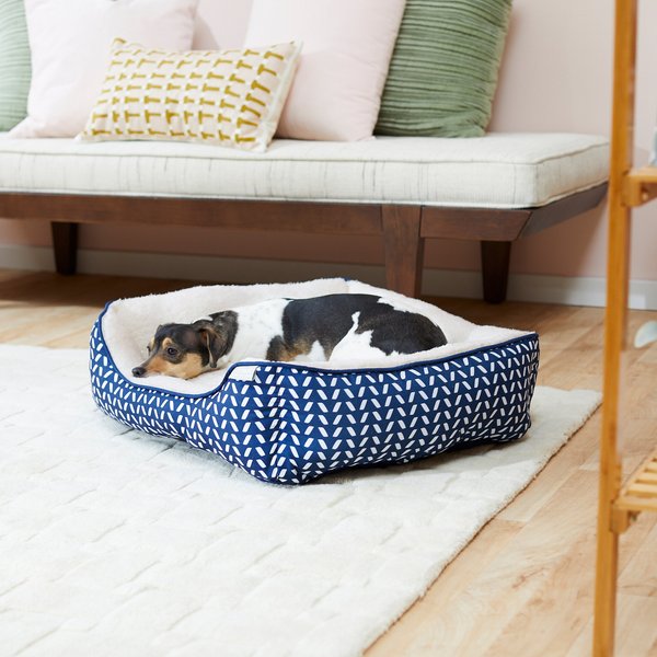 FRISCO Sherpa Bolster Cat & Dog Bed, Navy Herringbone, Medium - Chewy.com