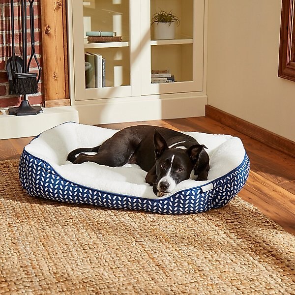 Frisco Sherpa Rectangular Bolster Cat & Dog Bed, Navy Herringbone, Large slide 1 of 8