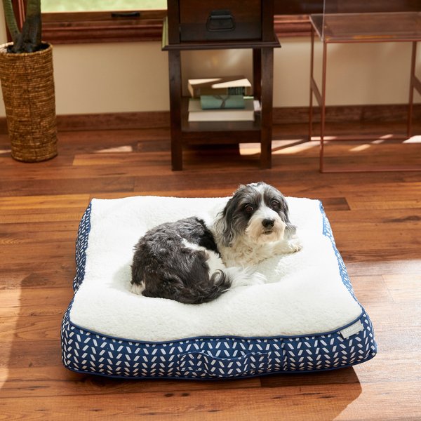 Frisco Tufted Square Orthopedic Pillow Cat & Dog Bed w/Removable Cover, Navy Herringbone, Medium slide 1 of 9