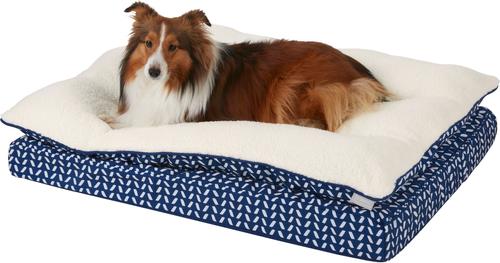 Show full view: Frisco Plush Orthopedic Pillowtop Dog Bed w/Removable Cover, Navy Herringbone, Large slide 3 of 7
