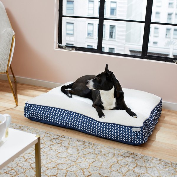 Frisco Plush Orthopedic Pillow Dog Bed with Removable Cover, Navy Herringbone, Large slide 1 of 6
