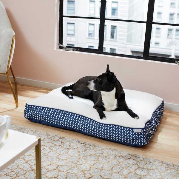 FRISCO Velvet Round Bolster Dog Bed w/Removable Cover, Blue, XXLarge