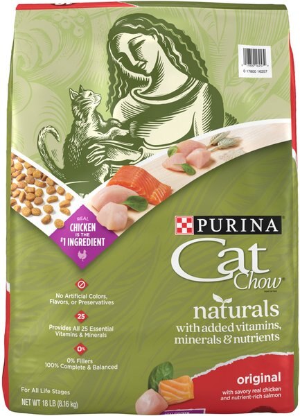 Purina Cat Chow Naturals Original with Added Vitamins, Minerals & Nutrients Dry Cat Food, 18-lb bag slide 1 of 10