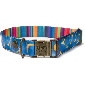 Merry Jane & Thor Starry Night Polyester Dog Collar, Blue & Yellow, Medium: 13 to 20-in neck, 1.25-in wide