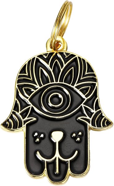 Two Tails Pet Company Hamsa Personalized Dog ID Tag, Black & Gold slide 1 of 4