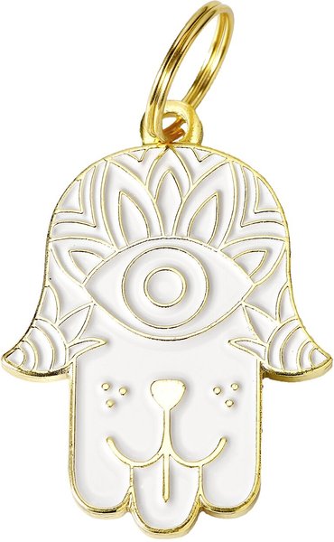 Two Tails Pet Company Hamsa Personalized Dog ID Tag, White & Gold slide 1 of 4