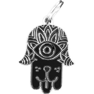 Two Tails Pet Company Hamsa Personalized Dog ID Tag, Black & Silver