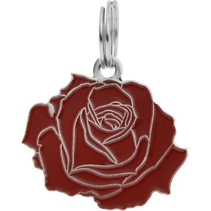 Two Tails Pet Company Rose Personalized Dog & Cat ID Tag, Red & Silver
