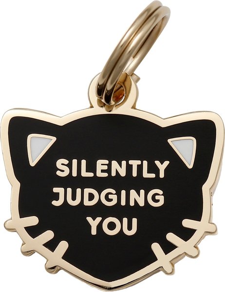 Two Tails Pet Company Silently Judging You Personalized Cat ID Tag, Black slide 1 of 2