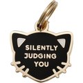 Two Tails Pet Company Silently Judging You Personalized Cat ID Tag, Black