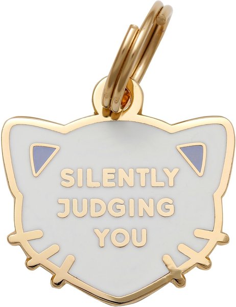 Two Tails Pet Company Silently Judging You Personalized Cat ID Tag, White slide 1 of 3