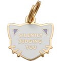 Two Tails Pet Company Silently Judging You Personalized Cat ID Tag, White