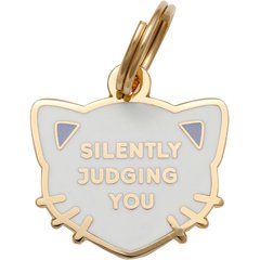 Two Tails Pet Company Silently Judging You Personalized Cat ID Tag, White
