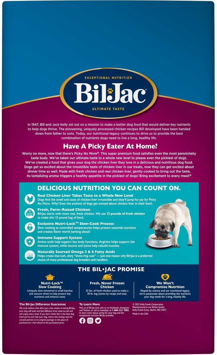 BILJAC Picky No More Small Breed Chicken Liver Recipe Dry Dog Food, 15