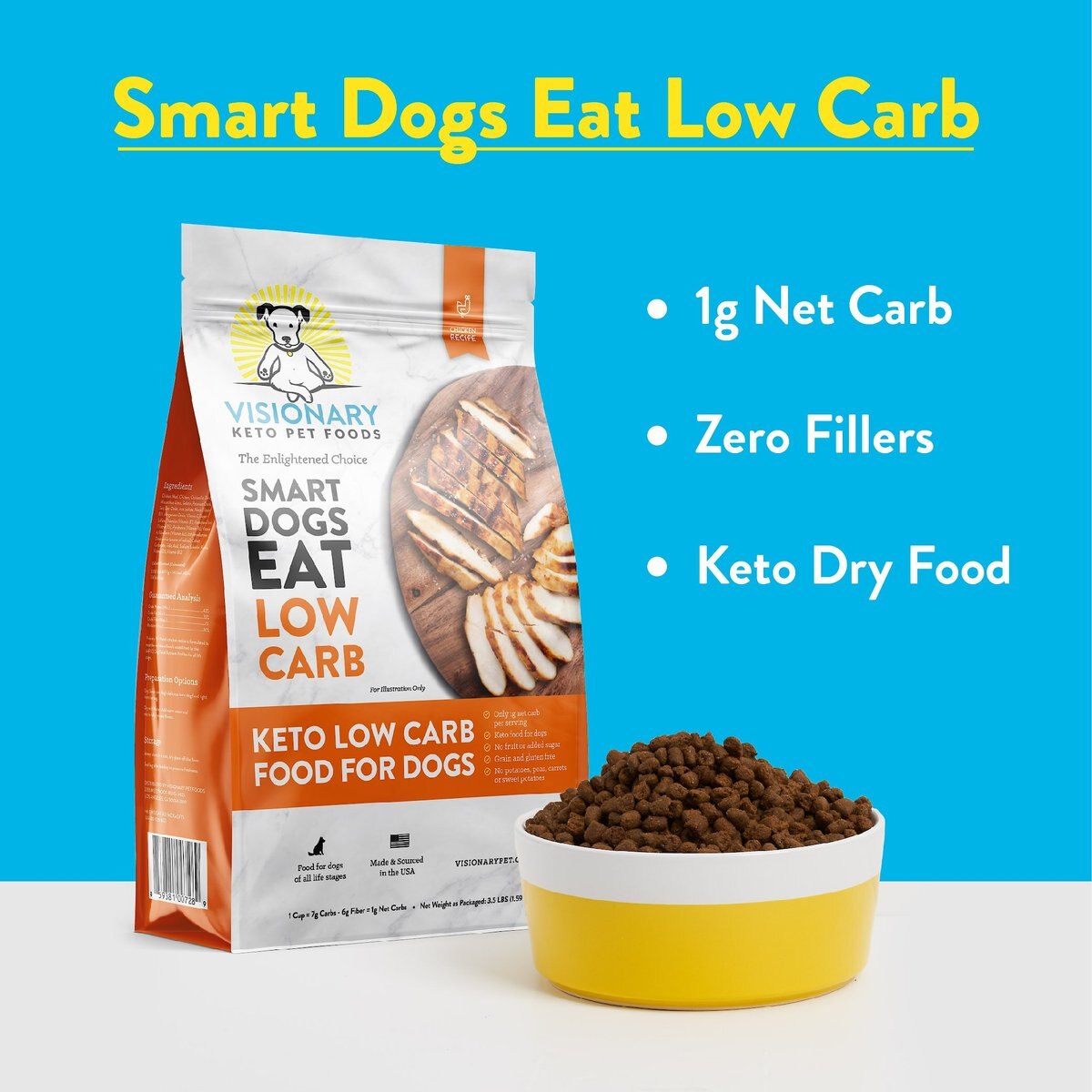 VISIONARY PET FOODS Keto Low Carb Chicken Recipe Dry Dog Food, 3.5lb