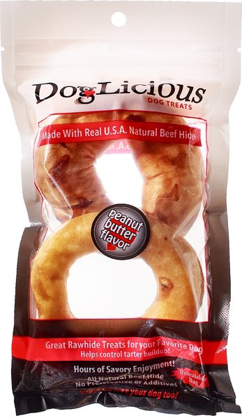 Canine's Choice DogLicious 3.5" Peanut Butter Flavored Donuts Rawhide Dog Treats, 2 count slide 1 of 2