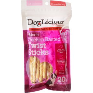 Canine's Choice DogLicious 5" Chicken Basted Twist Sticks Dog Treats, 20 count