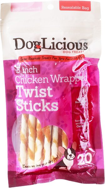 Canine's Choice DogLicious 5" Chicken Wrapped Twist Sticks Dog Treats, 20 count slide 1 of 2