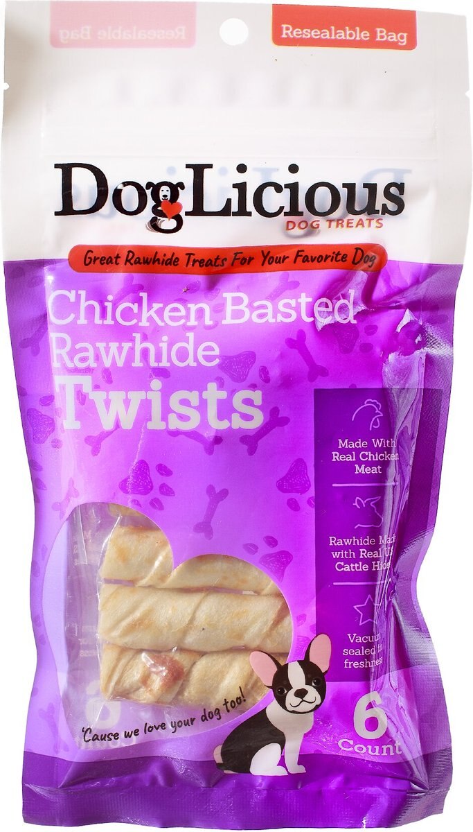 Canine's Choice DogLicious Chicken Basted Rawhid Twists Dog Treats, 6 count