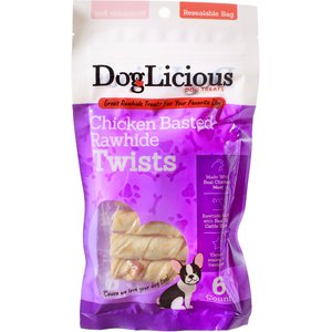 Canine's Choice DogLicious Chicken Basted Rawhide Twists Dog Treats, 6 count